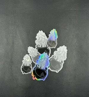 Sticker Kessel mit Tentakeln in zwei Größen und drei Finishes, matt, glossy und holografisch